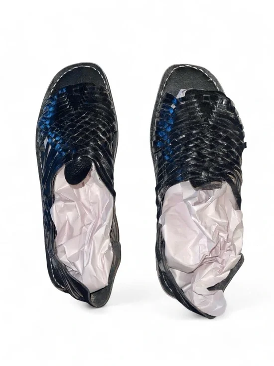 Men’s Mexican huarache Woven Leather Slip-On Sandals in Black