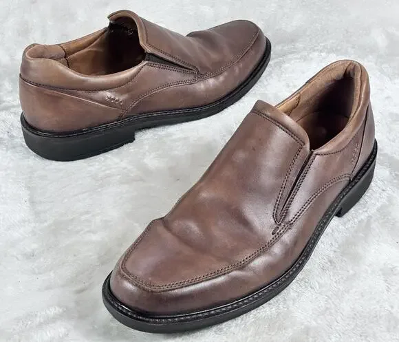 Ecco Holton Mens Size 10.0 M Brown Leather Loafers Slip On Apron Toe Shoes