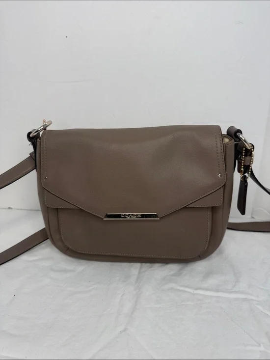 Coach Taylor Mini Taupe tan Leather Flap Crossbody Bag