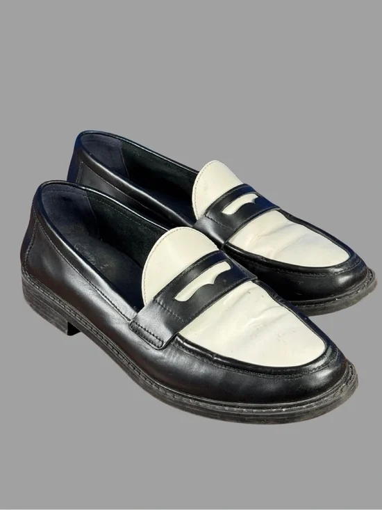 Cole Haan Black and White Leather Pinch Maine Classic Loafers