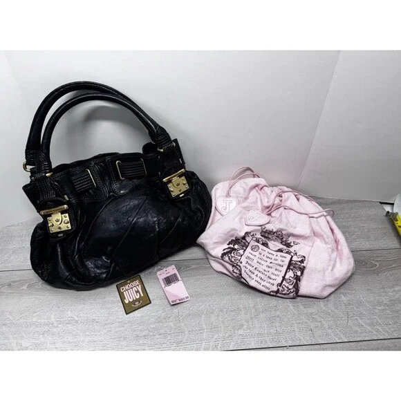Vintage  Y2K JUICY COUTURE BLACK LEATHER LARGE Hobo W/Tags