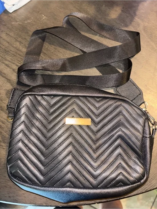 Black Quilted Crossbody Bag with Gold Accent