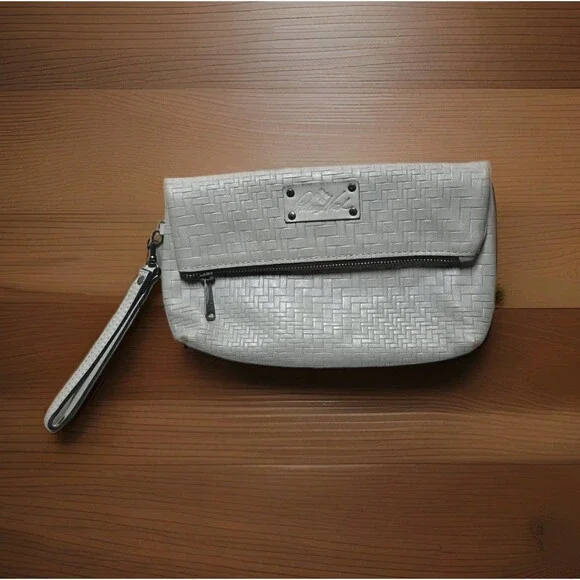 Patricia Nash Gray Leather Wristlet Clutch Small Zip Closure Lined Inner Pockets