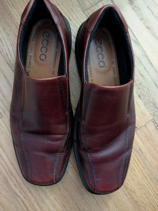ecco men’s size 42(8/8.5) burgundy leather slip on loafers comfort dress shoes
