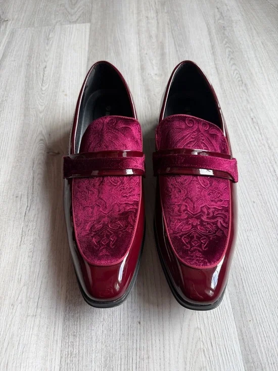 Burgundy Velvet & Patent‎ Slip-On Loafers