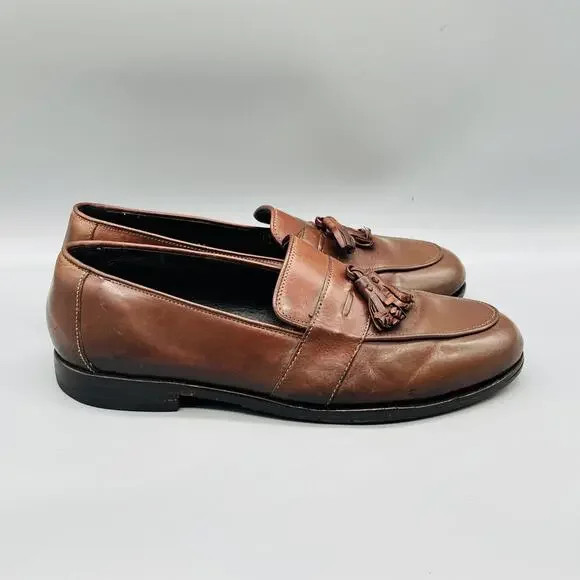 Bragano Shoes Mens 9 Brown Leather Tassel Loafers Slip On Dress Moc Toe Classic