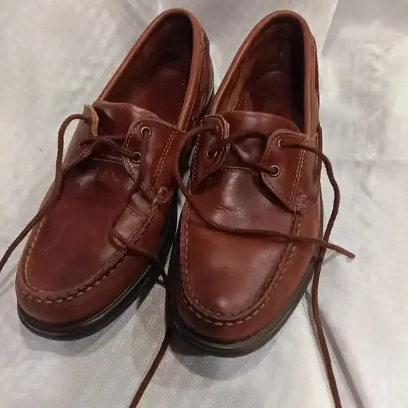 Adirondack Men's Brown Leather Lace up Deck Boat Shoes, Size 10.5 B Handcrafted