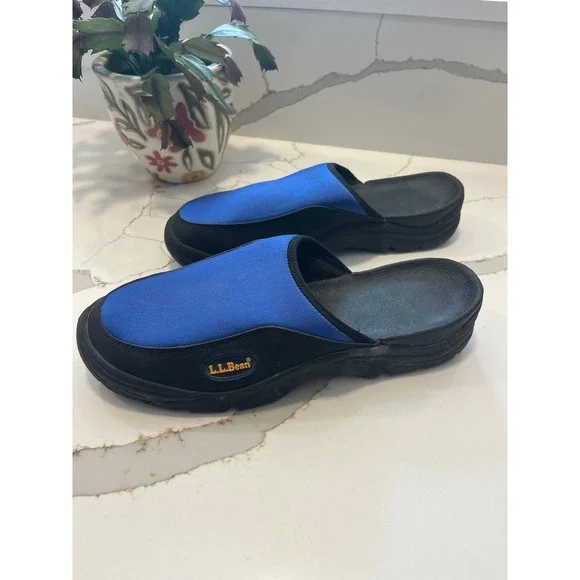 LL Bean Mens Sport Camp Clogs Blue Black Slip On Shoes Size 10