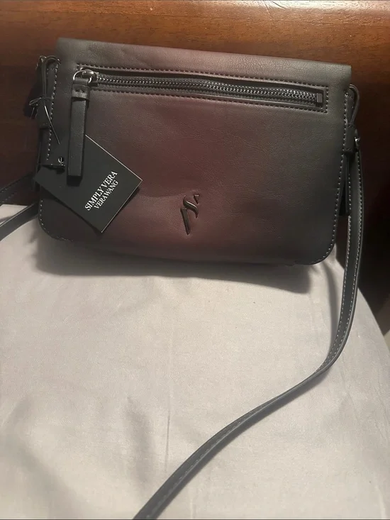 Simply Vera Vera Wang Dark Brown Leather Messenger Crossbody