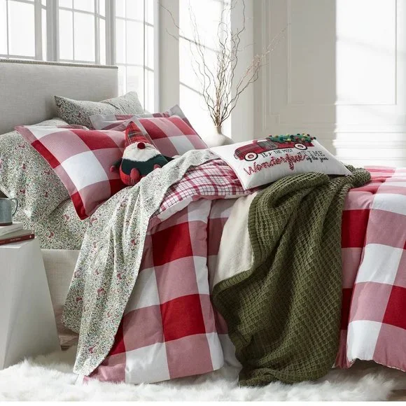 Charter Club King Red Check Flannel Duvet Cover & Sheet Set