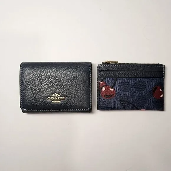 NWT Coach CZ448 2in1 Card Holder Wallet In Signature Canvas With Cherry Print
