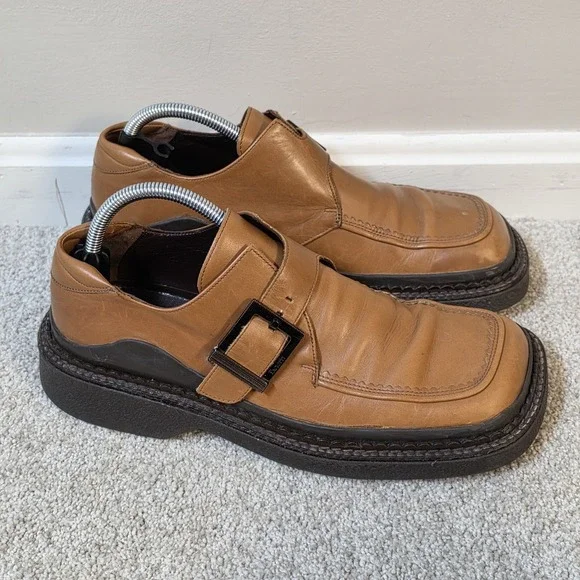 Cesare Paciotti Monk Strap Shoes Men's US 7 EU 40 Tan Leather‎ Platform Italy