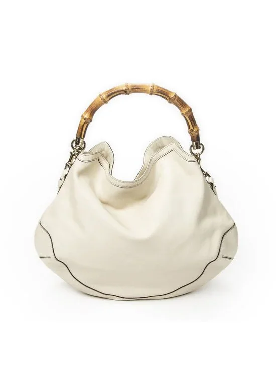 Gucci Peggy Bamboo Handle Hobo Ivory Calfskin Leather