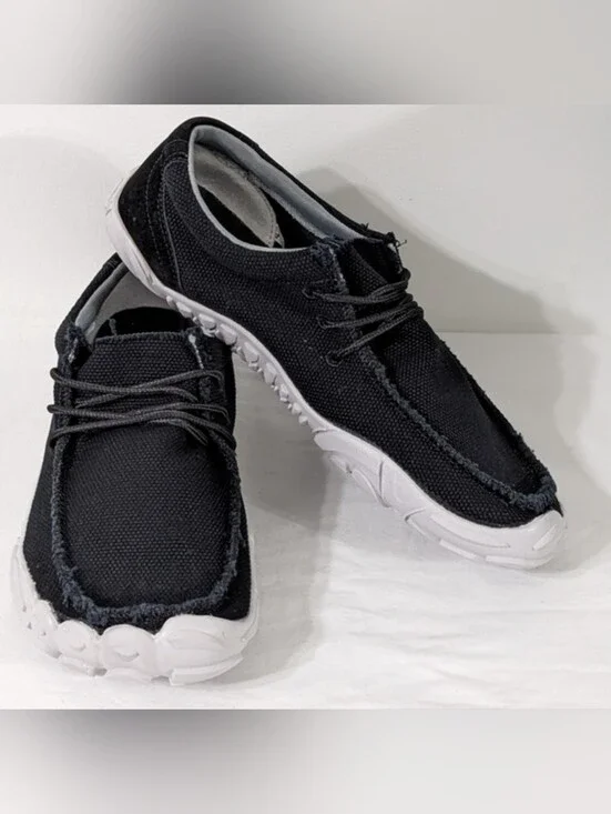 Men's Black Slip On Shoes Lace Up Loafers Casual Walking Shoes Boat Shoes,Size 9