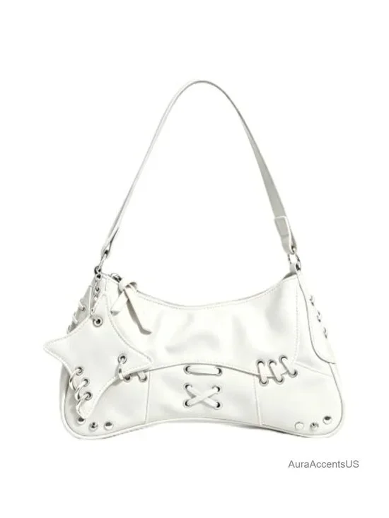 Vintage Punk Faux Leather Hobo Bag Y2K Shoulder Bag