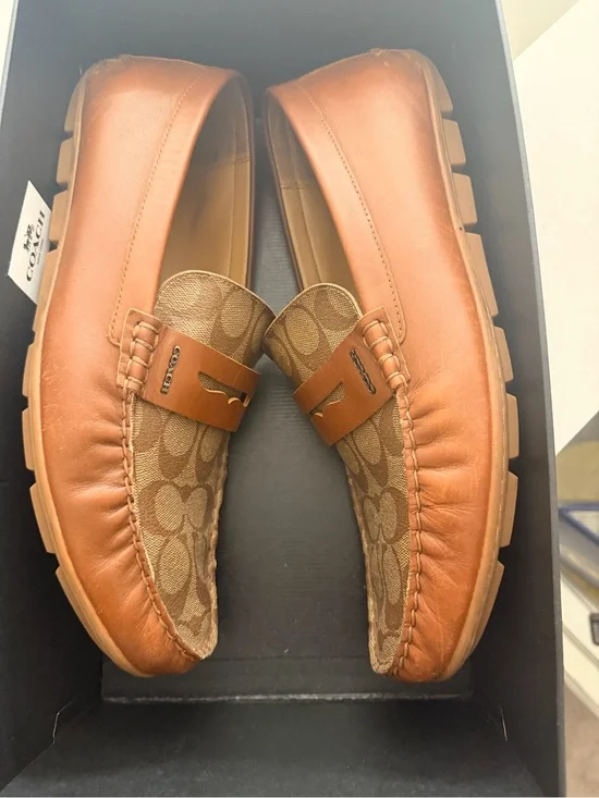 Coach Men's Brown Leather & Signature Canvas Slip-On Loafers
