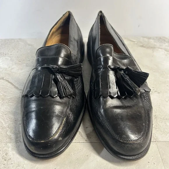 Johnston & Murphy Cellini Loafers Black Leather Mens 10 M Tassel Kiltie Italy