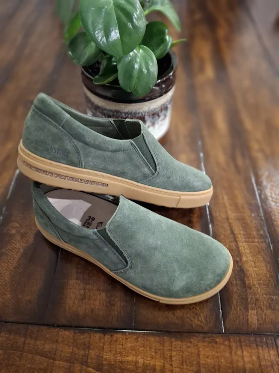 Birkenstock Oswego Suede Leather Slip On Shoes- Thyme Color EU39