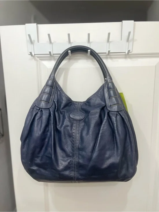 Tod's Ivy Sacca Media Dark Blue Leather Hobo Shoulder Bag