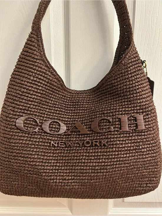 Coach Brown Woven Logo Hobo Bag