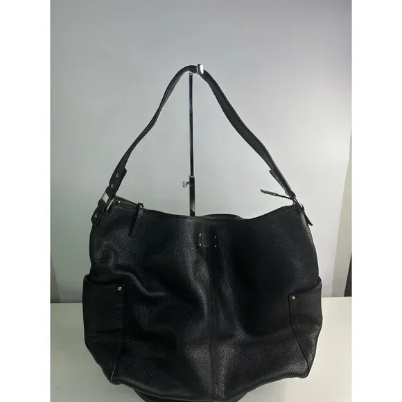 Kate Spade Black Genuine Pebbled Leather XL Hobo Shoulder Bag