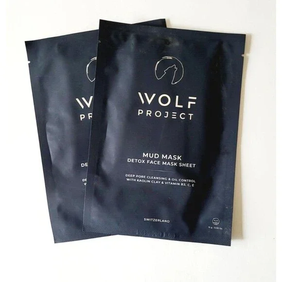 2 X WOLF PROJECT Mud Mask Detox Face Mask Sheet Deep Pore Cleansing Kaolin Clay