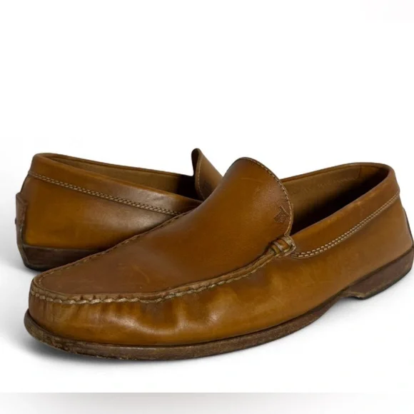 Tod’s Brown Leather Driving Loafers Mens Size 10 Italy Rubber Stud Sole Italy