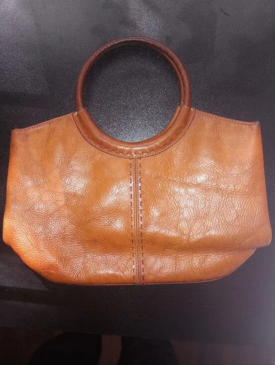 Vintage Y2K Fossil Brown Leather Hobo Handbag Double Loop Handles 13