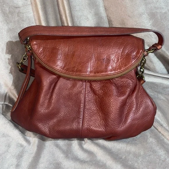 Margot Natalie Leather Fold Over Hobo Crossbody Bag Shoulder Purse