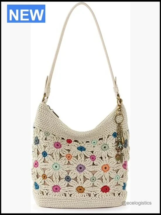 Large Hand Crochet Hobo Bag with Zipper Pocket