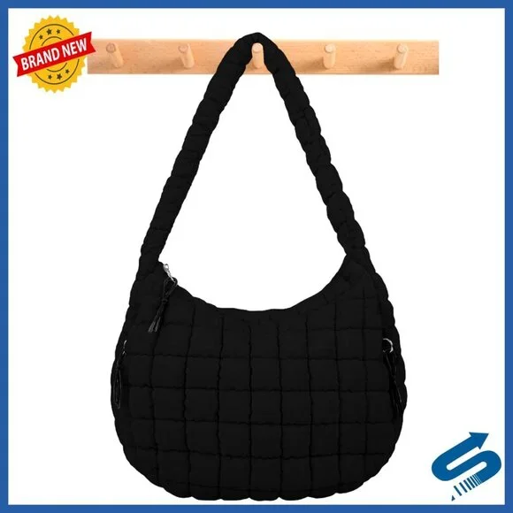 Quilted Puffer Tote Crossbody Bag Nylon Hobo Travel Handbag