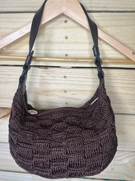 The Sak Vintage Brown Crochet Basketweave Hobo Shoulder Bag 6220 Good Condition