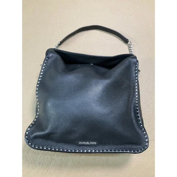 Michael Kors Astor Silver Studded Black Leather Large Hobo