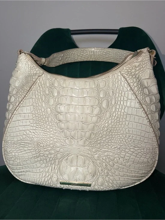Brahmin Ivory Croc-Embossed Hobo Bag