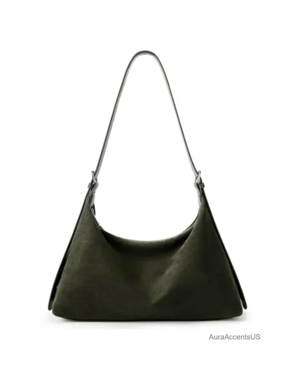 Faux Suede Crescent Hobo Tote Bag with Adjustable Strap