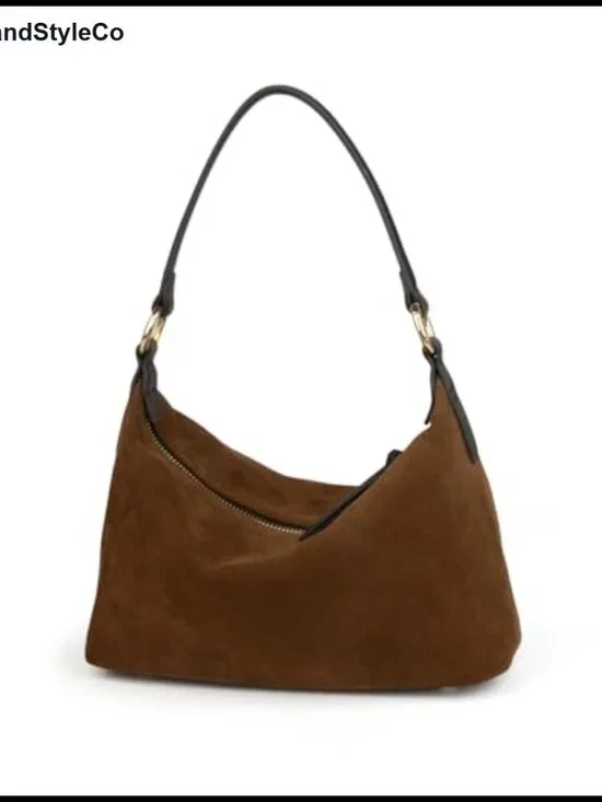 Real Cowhide Suede Slouchy Hobo Bag Crossbody Shoulder Handbag Crescent