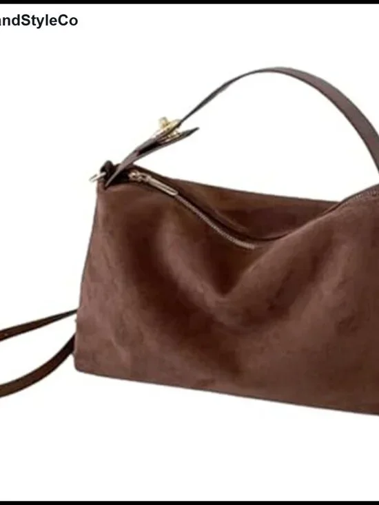 Faux Suede Hobo Tote with Adjustable Strap - Women's Handbag