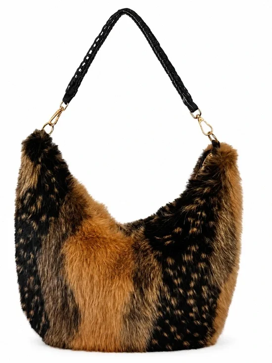 Coco + Carmen Brown and Black Faux Fur Hobo Bag