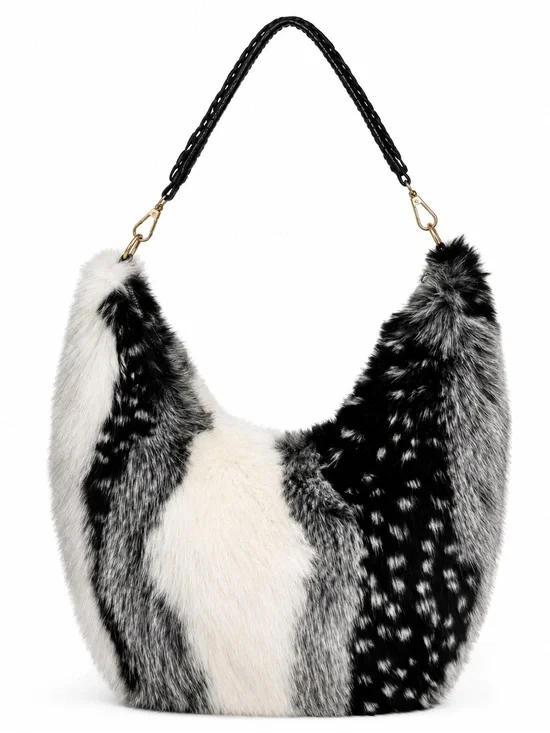Coco + Carmen Black and White Faux Fur Hobo Bag