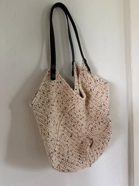 Boho Crochet Shoulder Bag with Vegan Leather Straps, New w/o Tags