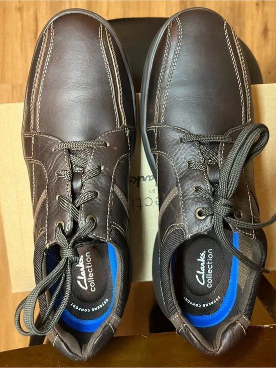 Clarks Men's Bradley Walk Dark Brown Tumbled Leather Oxford 13W New in box