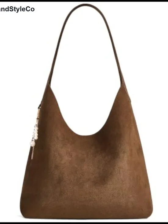 Soft Suede Vegan Leather Slouchy Hobo Shoulder Bag with Magnetic Snap