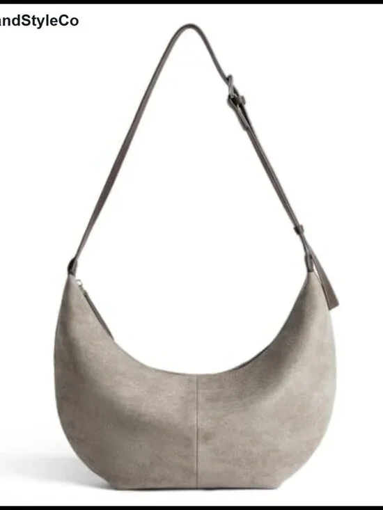 Faux Suede Crescent Crossbody Bag Hobo Shoulder Purse with Adjustable Strap