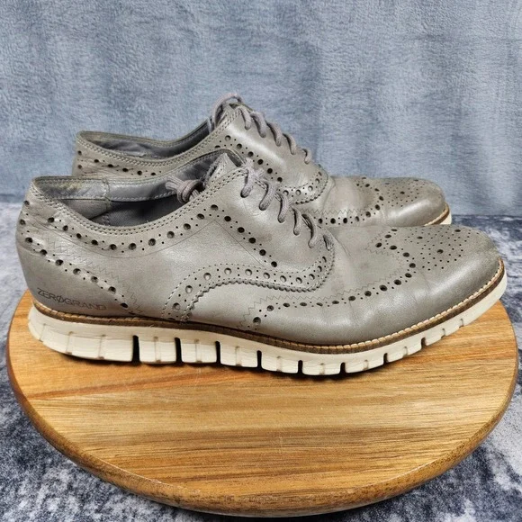 Cole Haan ZeroGrand Oxford Sneaker Men's 9.5 M Gray Taupe Brogue Wingtip Shoes