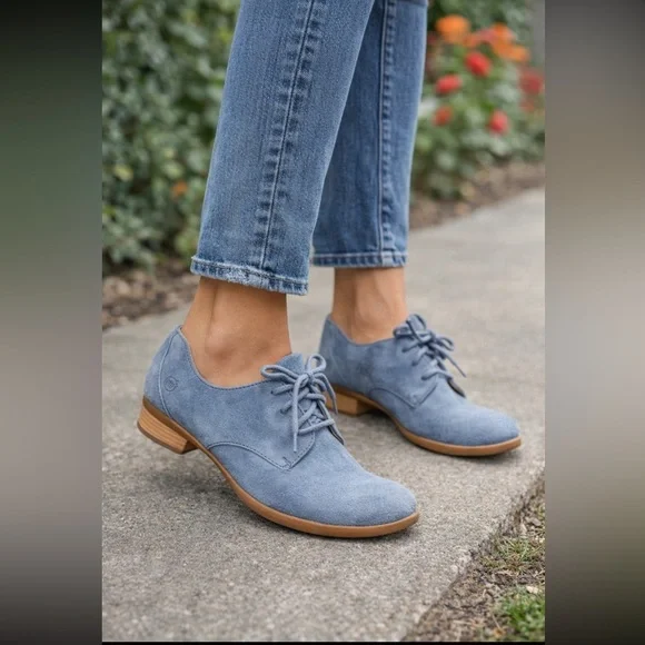 Born Blue Suede Oxford Shoes Women's 7 Leather Preppy‎ Dark Academia