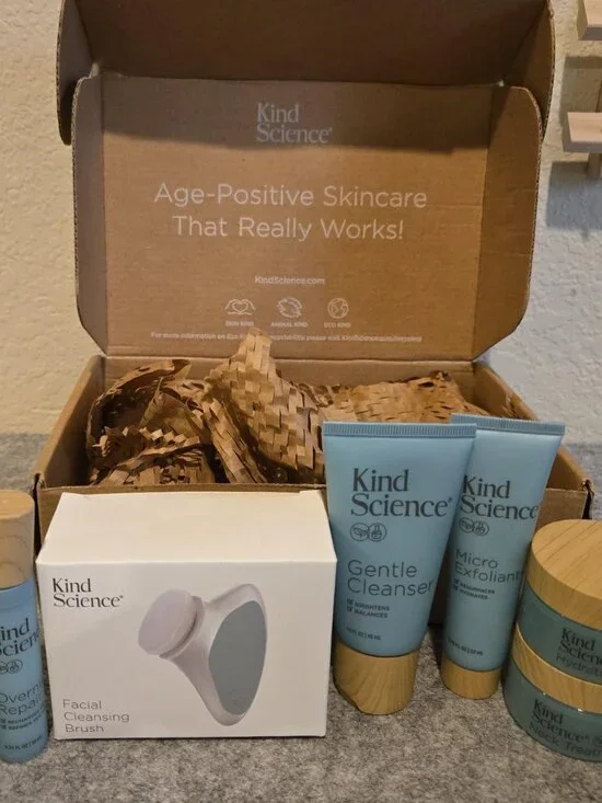 Kind Science 7 Piece Age Positive Skincare Lot with Facial Cleansing Brush