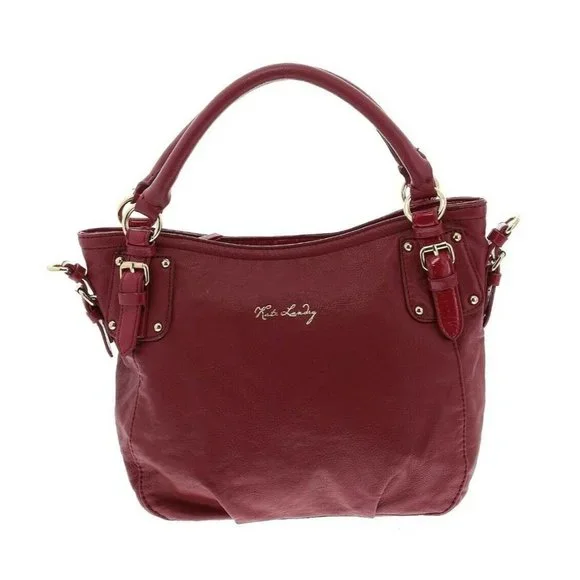Kate Landry‎ Red Leather Handbag Buckle Detail Leopard Print Interior