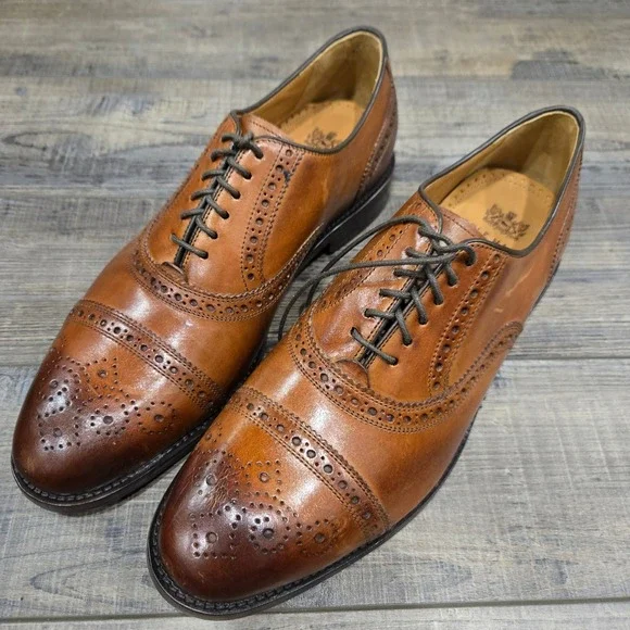 Cole Haan Men Kneeland Brogue Cap Toe Oxford British Tan Wingtip Shoes 9