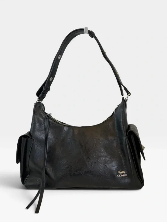 CK&HR Black Shoulder Bag Hobo Purse Y2K Slouchy Multi Pocket