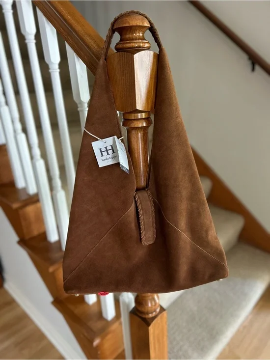 NWT Haute Hippie Triangle Suede Hobo, Cognac Brown
